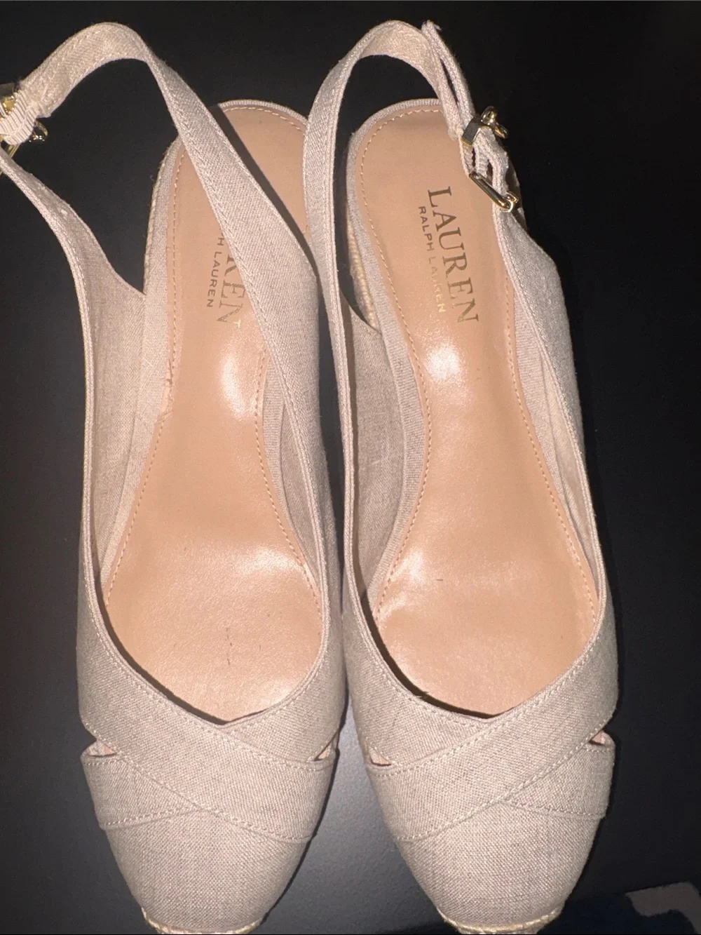 Lauren Ralph Lauren Neutral Canvas Espadrille Wedge Sandals